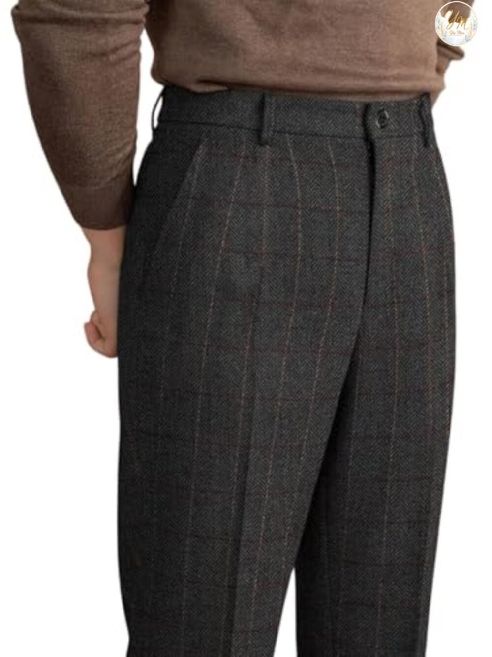 Men's Tweed Plaid Dress Pants Regular Fit Flat Front Trouser